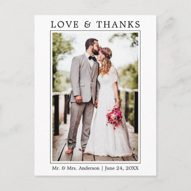 Modern Simple Minimalist Love Thanks Photo Wedding Postcard (Front)