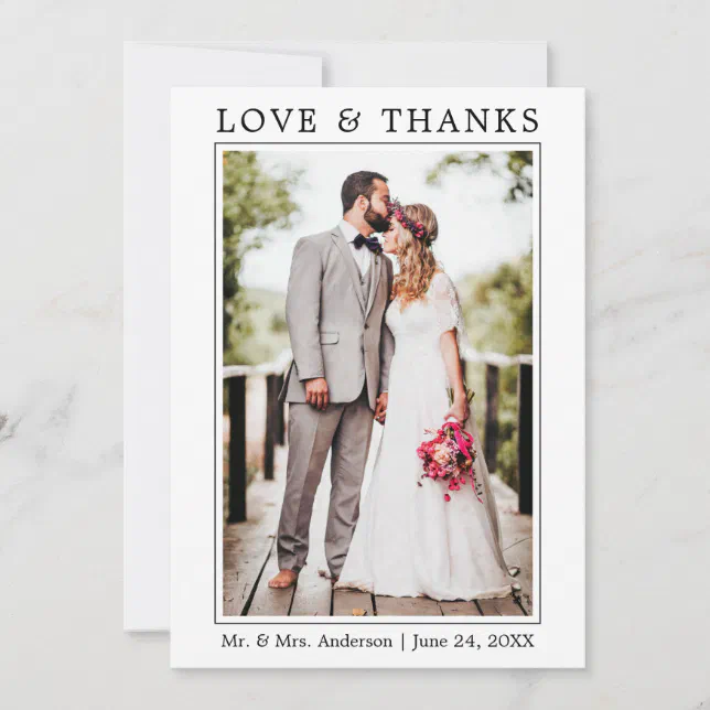 Modern Simple Minimalist Love Thanks Wedding Thank You Card | Zazzle