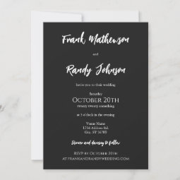 Modern Simple Minimalist Matte Black White Wedding Invitation | Zazzle