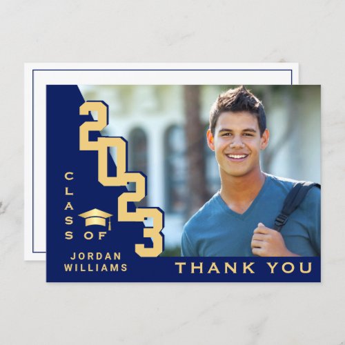 Modern Simple Minimalist Navy Blue Graduation Thank You Card