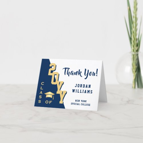 Modern Simple Minimalist Navy Blue Graduation Thank You Card