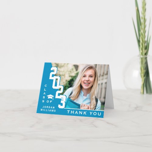 Modern Simple Minimalist Navy Blue Graduation Thank You Card