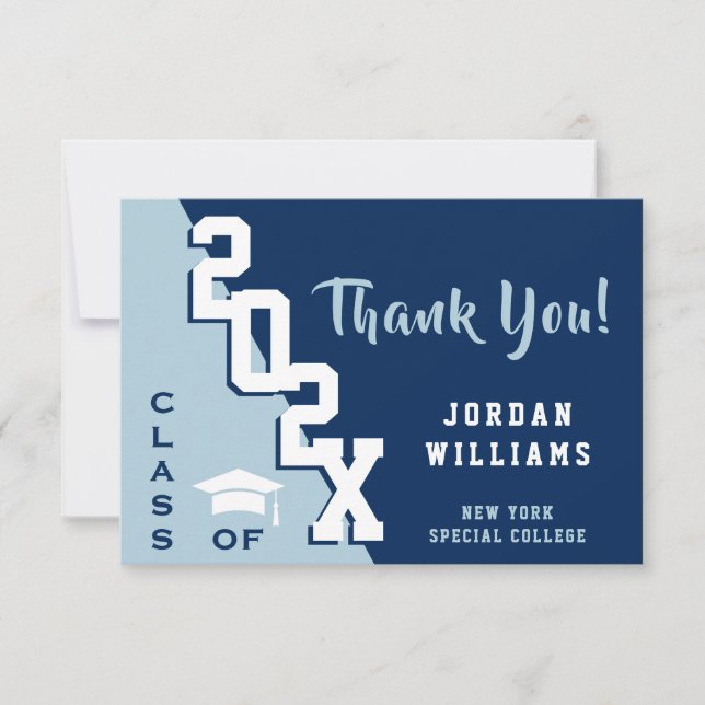 Modern Simple Minimalist Navy Blue Graduation Thank You Card (Front)