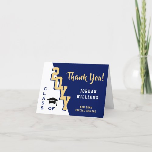 Modern Simple Minimalist Navy Blue Graduation Thank You Card
