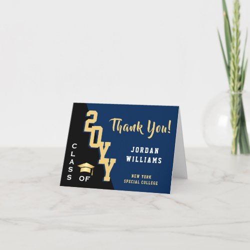 Modern Simple Minimalist Navy Blue Graduation Thank You Card