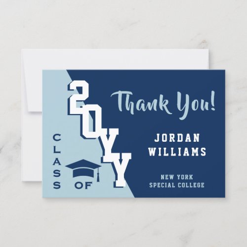 Modern Simple Minimalist Navy Blue Graduation Thank You Card