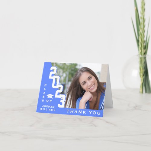 Modern Simple Minimalist Navy Blue Graduation Thank You Card