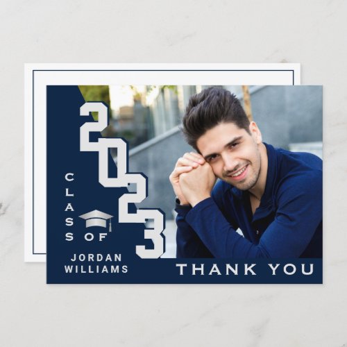 Modern Simple Minimalist Navy Blue Graduation  Thank You Card