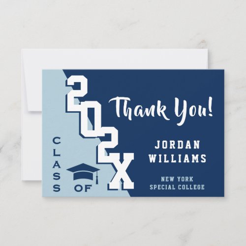 Modern Simple Minimalist Navy Blue Graduation Thank You Card