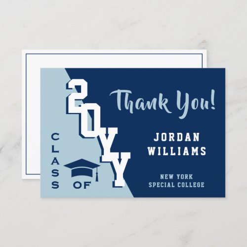 Modern Simple Minimalist Navy Blue Graduation Thank You Card