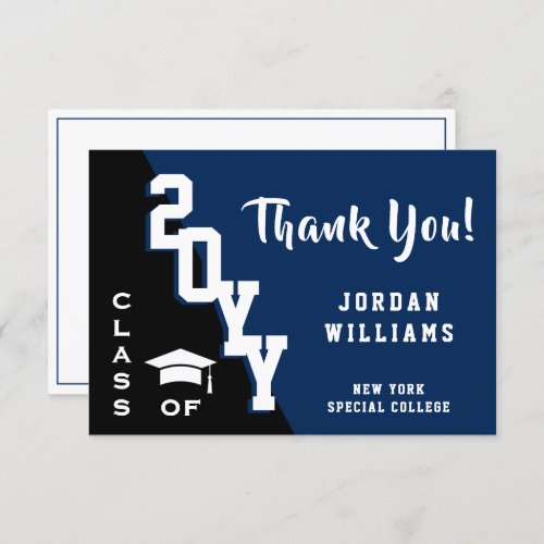 Modern Simple Minimalist Navy Blue Graduation Thank You Card