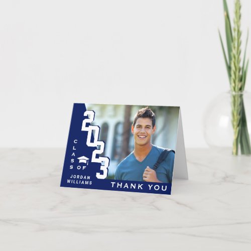 Modern Simple Minimalist Navy Blue Graduation Thank You Card