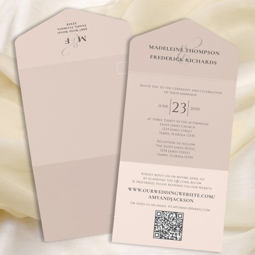 Modern Simple Minimalist Peach  QR Code RSVP All In One Invitation