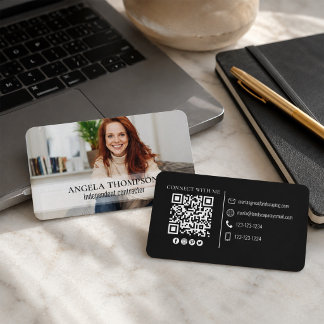 Modern Simple Minimalist Photo Connect QR Code Business Card
