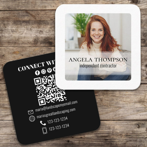 Modern Simple Minimalist Photo Connect QR Code Square Business Card