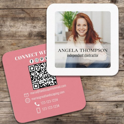 Modern Simple Minimalist Photo Connect QR Code Square Business Card