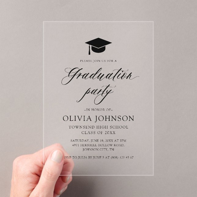 Modern Simple Minimalist Photo Graduation Party Acrylic Invitations (Insitu (Handheld))