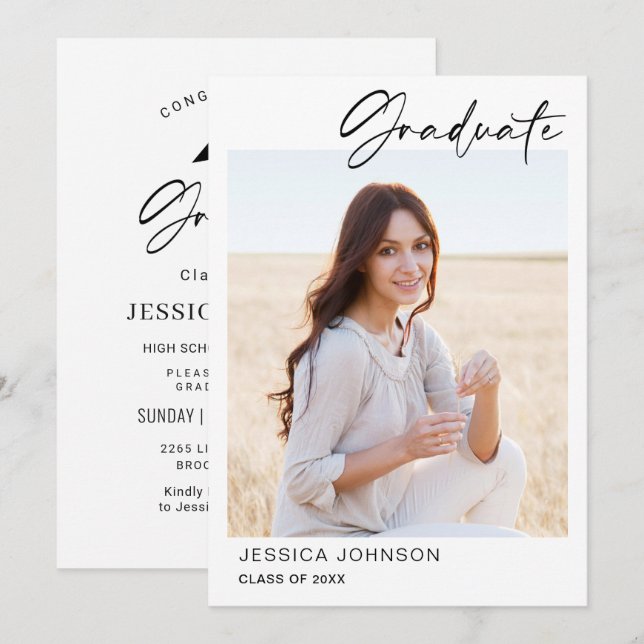 Modern Simple Minimalist PHOTO Graduation Party Invitation (Front/Back)