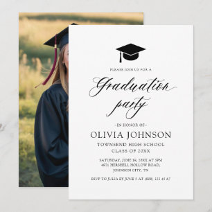 Modern Simple Minimalist Photo Graduation Party Invitation