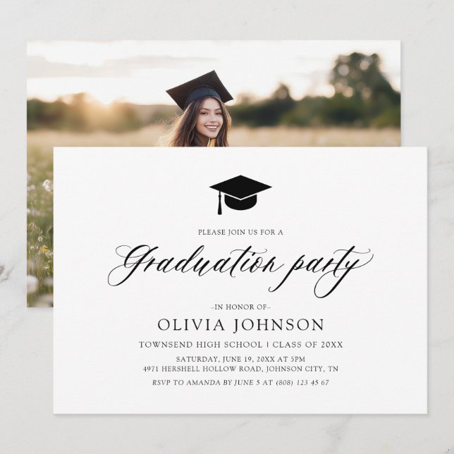 Modern Simple Minimalist Photo Graduation Party Invitation (Front/Back)