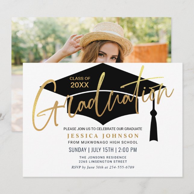 Modern Simple Minimalist PHOTO Graduation Party Invitation (Front/Back)