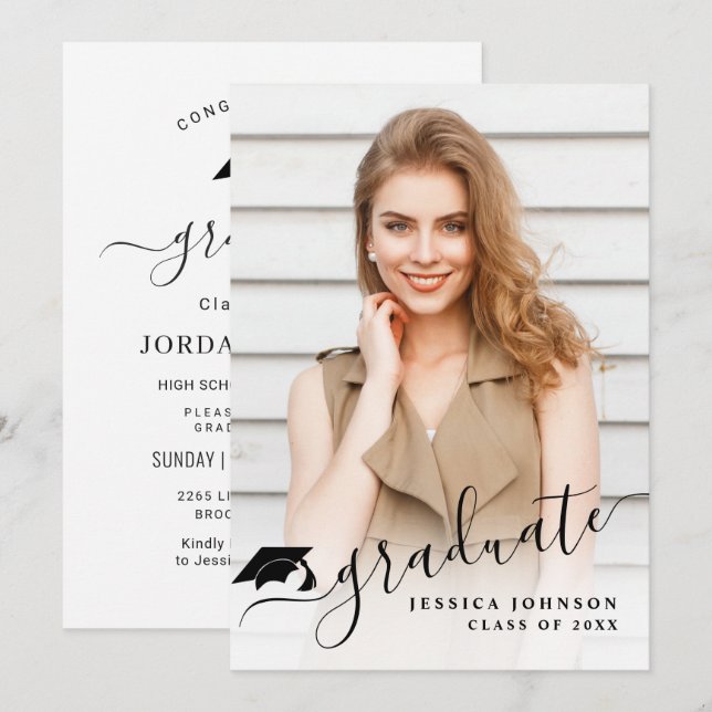 Modern Simple Minimalist PHOTO Graduation Party Invitation (Front/Back)