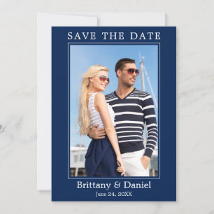 Modern Simple Minimalist Photo Navy Blue Save The Date