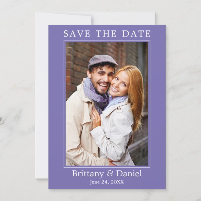 Modern Simple Minimalist Photo Periwinkle Save The Date (Front)