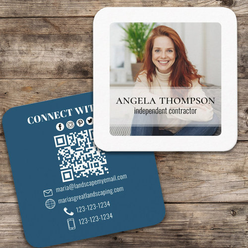 Modern Simple Minimalist Photo QR Code Connect Square Business Card