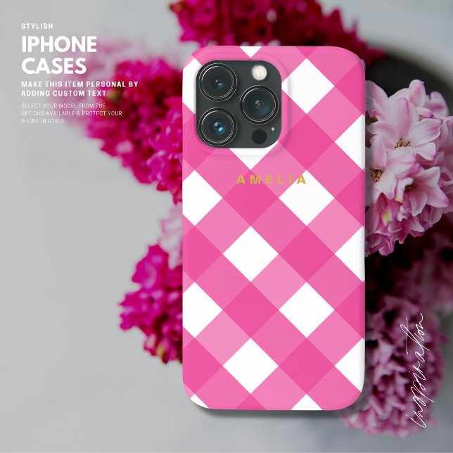 Modern Simple Minimalist Pink Gingham Check  Case-Mate iPhone Case (Creator Uploaded)
