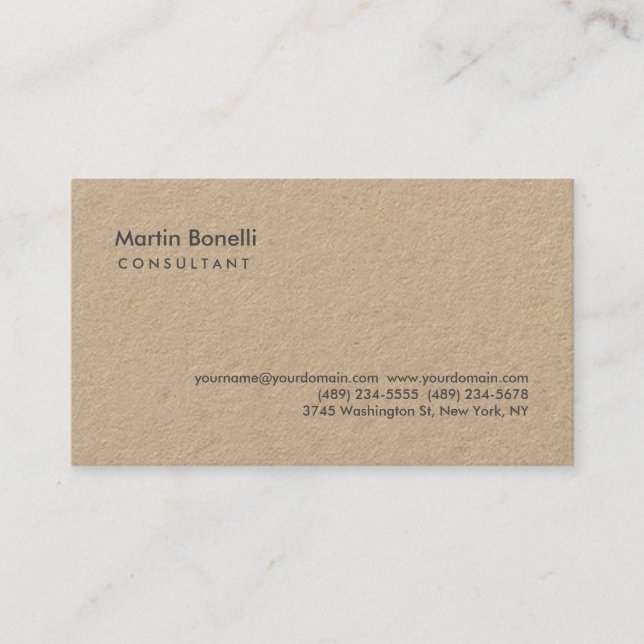 Modern Simple Minimalist Plain Kraft Business Card (Front)