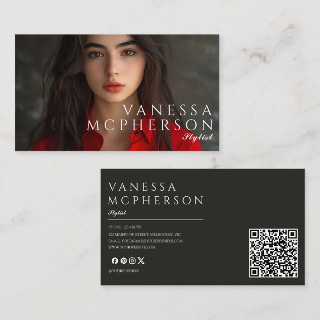 Modern Simple Minimalist Professonal Photo QR Code Business Card (Front/Back)