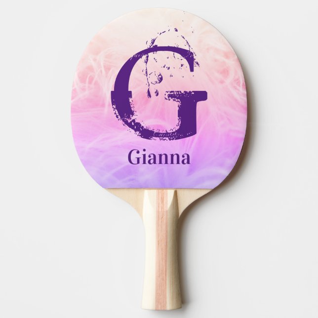 Modern Simple Minimalist Purple Pink Name Monogram Ping Pong Paddle (Front)