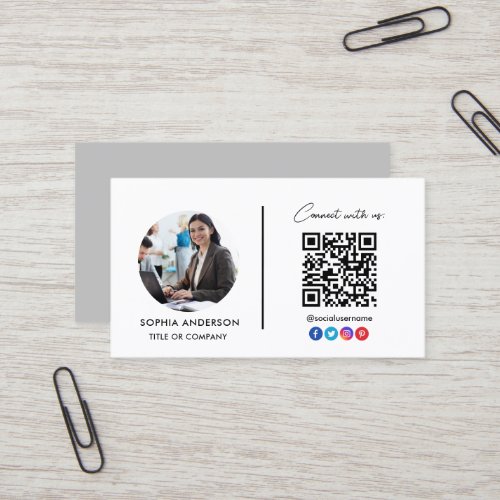Modern Simple Minimalist QR Code Social Media Blue Business Card