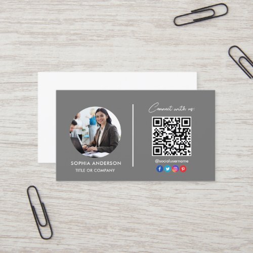 Modern Simple Minimalist QR Code Social Media Blue Business Card