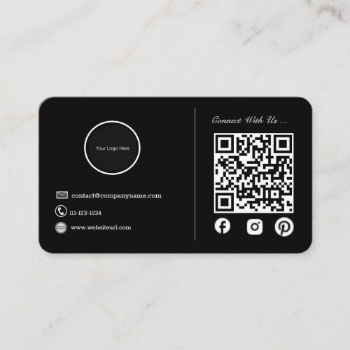 Modern Simple Minimalist QR Code Social Media Dark Business Card
