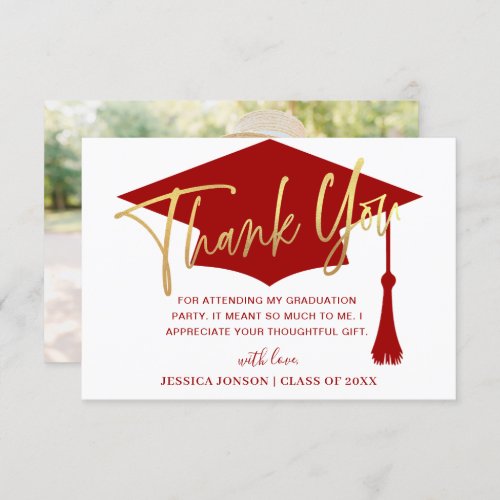 Modern Simple Minimalist Red Graduation Photo Thank You Card