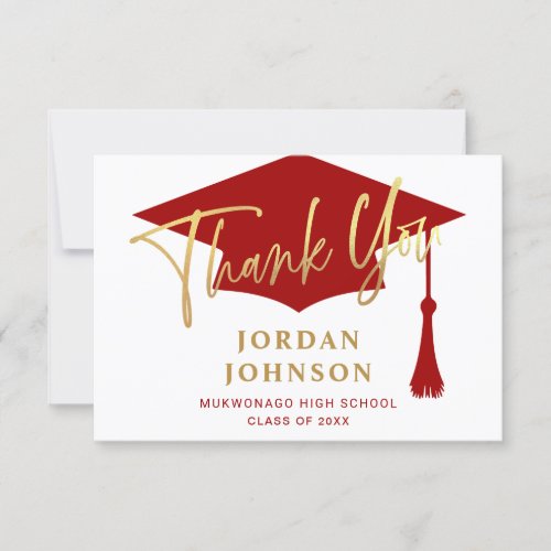 Modern Simple Minimalist Red Graduation Thank You Card