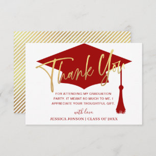 Modern Simple Minimalist Red Graduation Thank You Card