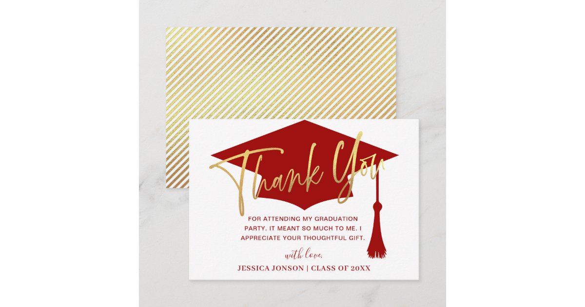 Modern Simple Minimalist Red Graduation Thank You Card | Zazzle