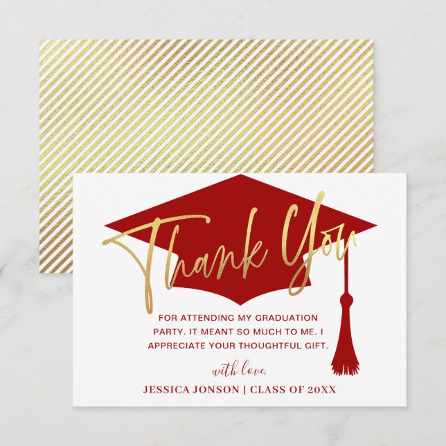 Modern Simple Minimalist Red Graduation Thank You Card (Front/Back)