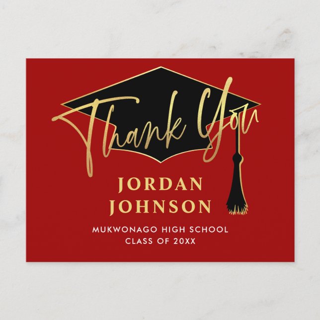 Modern Simple Minimalist Red Graduation Thank You Postcard (Front)