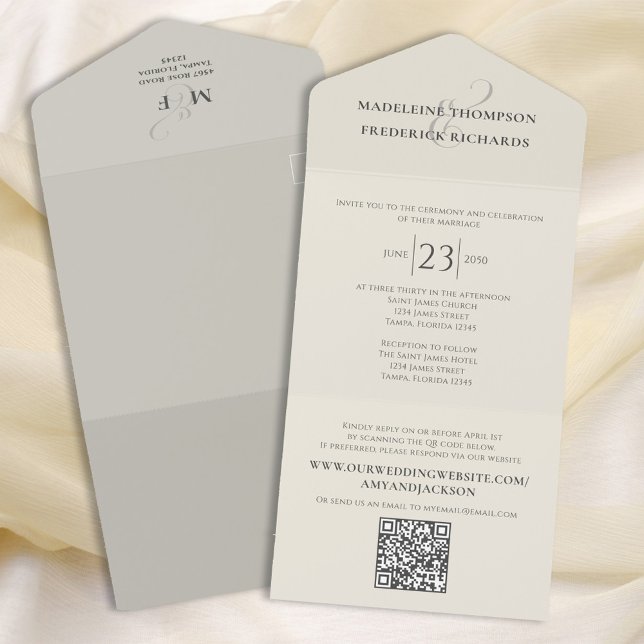 Modern Simple Minimalist Sage Green | QR Code RSVP All In One Invitation (Creator Uploaded)