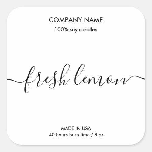 Modern Simple Minimalist Soy Candle Black  White Square Sticker