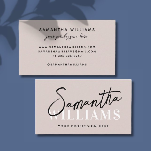 Modern simple minimalist tan script typography business card (Creator Uploaded)