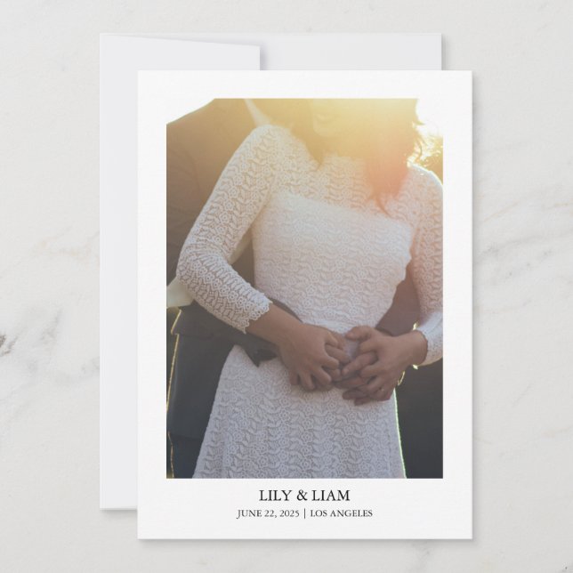 Modern Simple Minimalist Text and Photo Wedding Save The Date (Front)