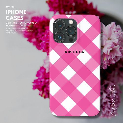 Modern Simple Minimalist Typography Pink Gingham iPhone 13 Pro Case