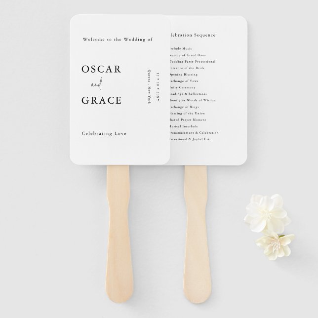 Modern Simple Minimalist Typography Wedding Hand Fan (Front and Back)