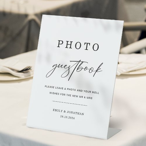 Modern Simple Minimalist Wedding Photo guestbook  Pedestal Sign
