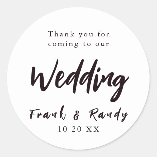 Modern Simple Minimalist White Black Wedding Classic Round Sticker